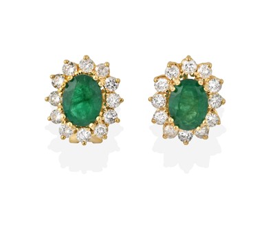 Lot 2337 - A Pair of Emerald and Diamond Earrings, the...