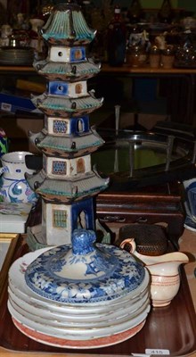 Lot 415 - A Japanese earthenware lamp (a.f.), a Japanese copper Koro, English ceramics etc