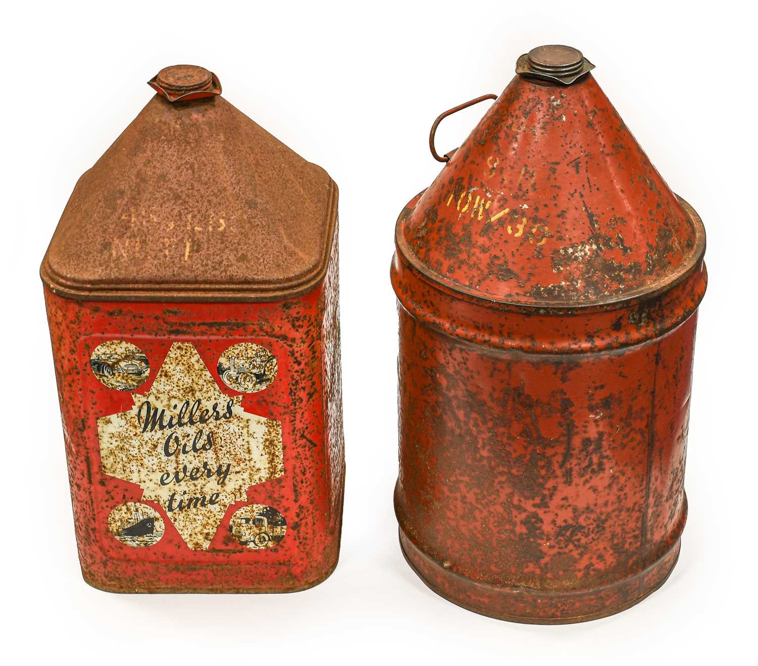 Lot 94 - A Millers Oil Every Time 5-Gallon Oil Can; and...