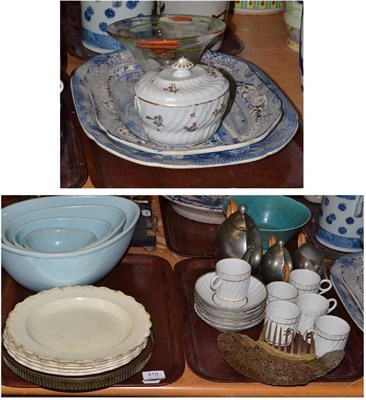 Lot 419 - Three trays including two meat plates, English tea service, hair slide etc