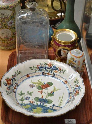 Lot 420 - A 19th century faience bowl, a Paris porcelain vase, a Bohemian glass flask with stopper and a...