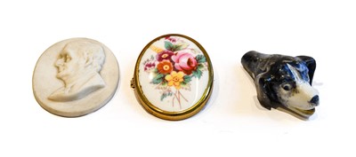 Lot 142 - A porcelain dog whistle, a Worcester cameo and...