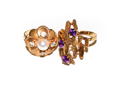 Lot 177 - A 9 carat gold amethyst ring, finger size N;...