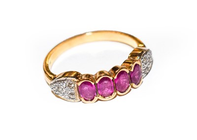 Lot 171 - A synthetic ruby and diamond ring, stamped...