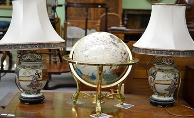 Lot 434 - A Franklin Mint globe and a pair of modern lamps