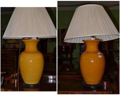 Lot 436 - A pair of Chinese monochrome vases converted to lamps