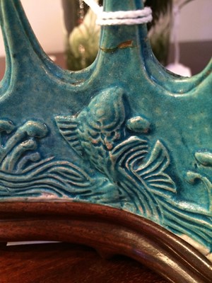 Lot 97 - A Chinese Turquoise Glazed Brush Rest, Kangxi,...