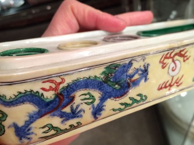 Lot 85 - A Chinese Wucai Porcelain Pen Box, Kangxi, of...