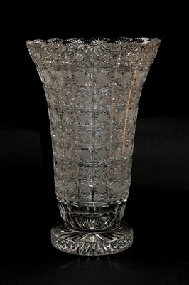 Lot 235 - Three large cut crystal vases, two of trumpet...