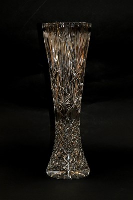 Lot 235 - Three large cut crystal vases, two of trumpet...
