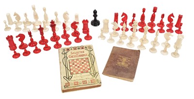 Lot 289 - Two antique red and white chess sets, a black...