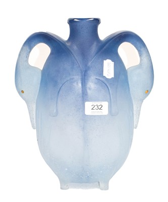 Lot 232 - A modern Daum Pate de Verre swan-handled vase,...
