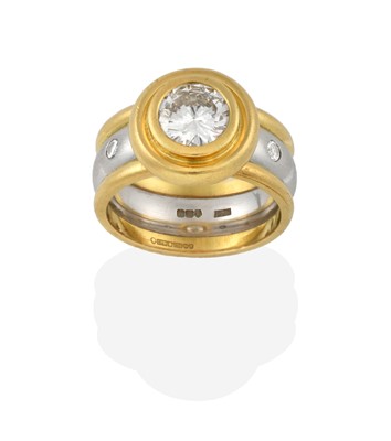 Lot 2389 - A Platinum and 18 Carat Gold Diamond Ring, a...