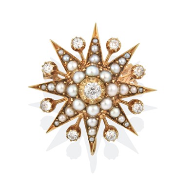 Lot 2307 - A Split Pearl and Diamond Star Brooch/Pendant