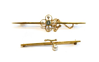 Lot 167 - A 9 carat gold cultured pearl brooch, length 5....