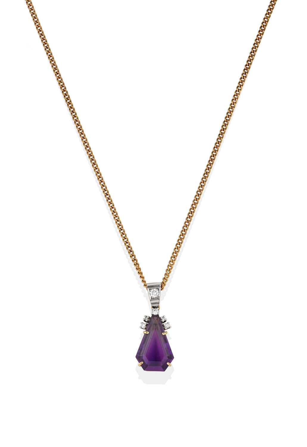 Lot 2386 - An Amethyst and Diamond Pendant on Chain