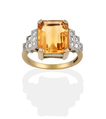 Lot 2297 - A 9 Carat Gold Citrine and Diamond Ring