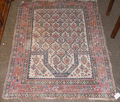 Lot 1122 - Dagestan prayer rug, the ivory serrated...