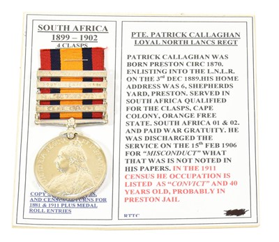 Lot 26 - A Queen's South Africa Medal, with four clasps...