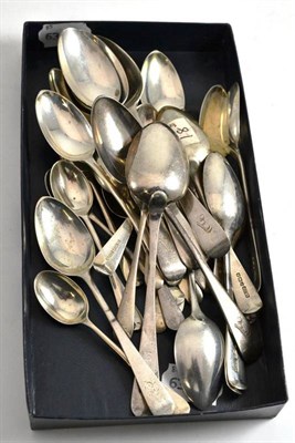 Lot 467 - A set of twelve silver rattail coffee spoons, a set of twelve silver teaspoons and a set of six...