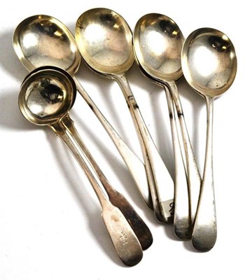 Lot 468 - Six silver soup spoons and a pair of ladles