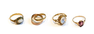 Lot 153 - A 9 carat gold moonstone ring, finger size L;...