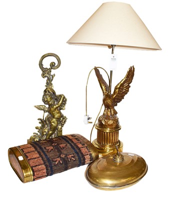 Lot 315 - A brass figured table lamp with shade in the...