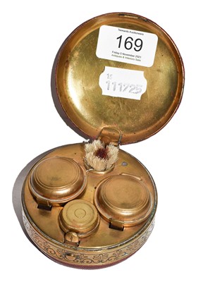 Lot 169 - A Brass and Leather Travelling Inkwell,...