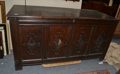 Lot 1066 - A substantial 17th-century oak coffer, the...