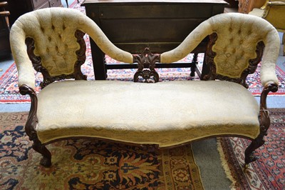 Lot 1069 - A Victorian part upholstered double back sofa...