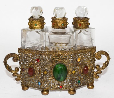 Lot 392 - A Gilt-Metal and Stone Set Scent Bottle Stand,...