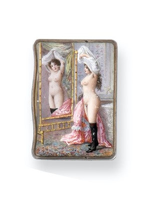 Lot 2058 - A French Silver and Enamel Erotic Vesta-Case,...