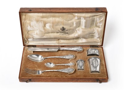 Lot 2067 - A Cased Russian Silver Travelling-Canteen, The...