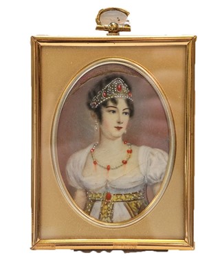 Lot 338 - A portrait miniature, depicting an elegant...