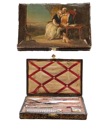 Lot 379 - A Victorian Necessaire, the papier mache box...