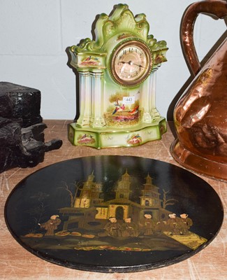 Lot 443 - A Victorian pottery table clock, painted with...