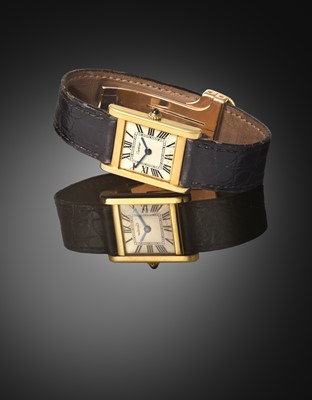 Lot 2125 - Cartier: An 18 Carat Gold Rectangular Shaped Wristwatch