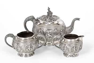 Lot 2075 - A Three-Piece Indian Silver Tea-Service,...