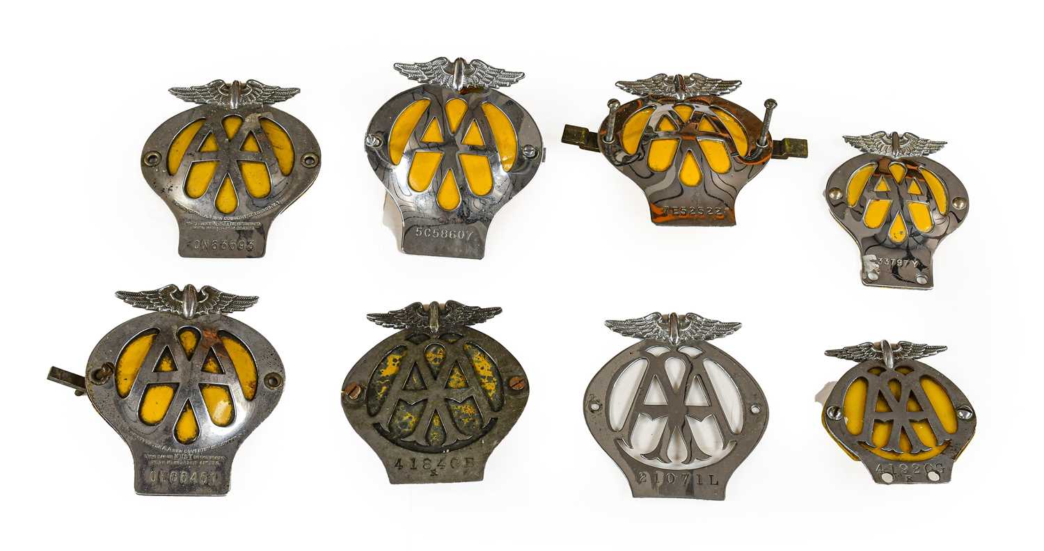 Lot 50 - Eight Chromed AA Badges, of assorted eras