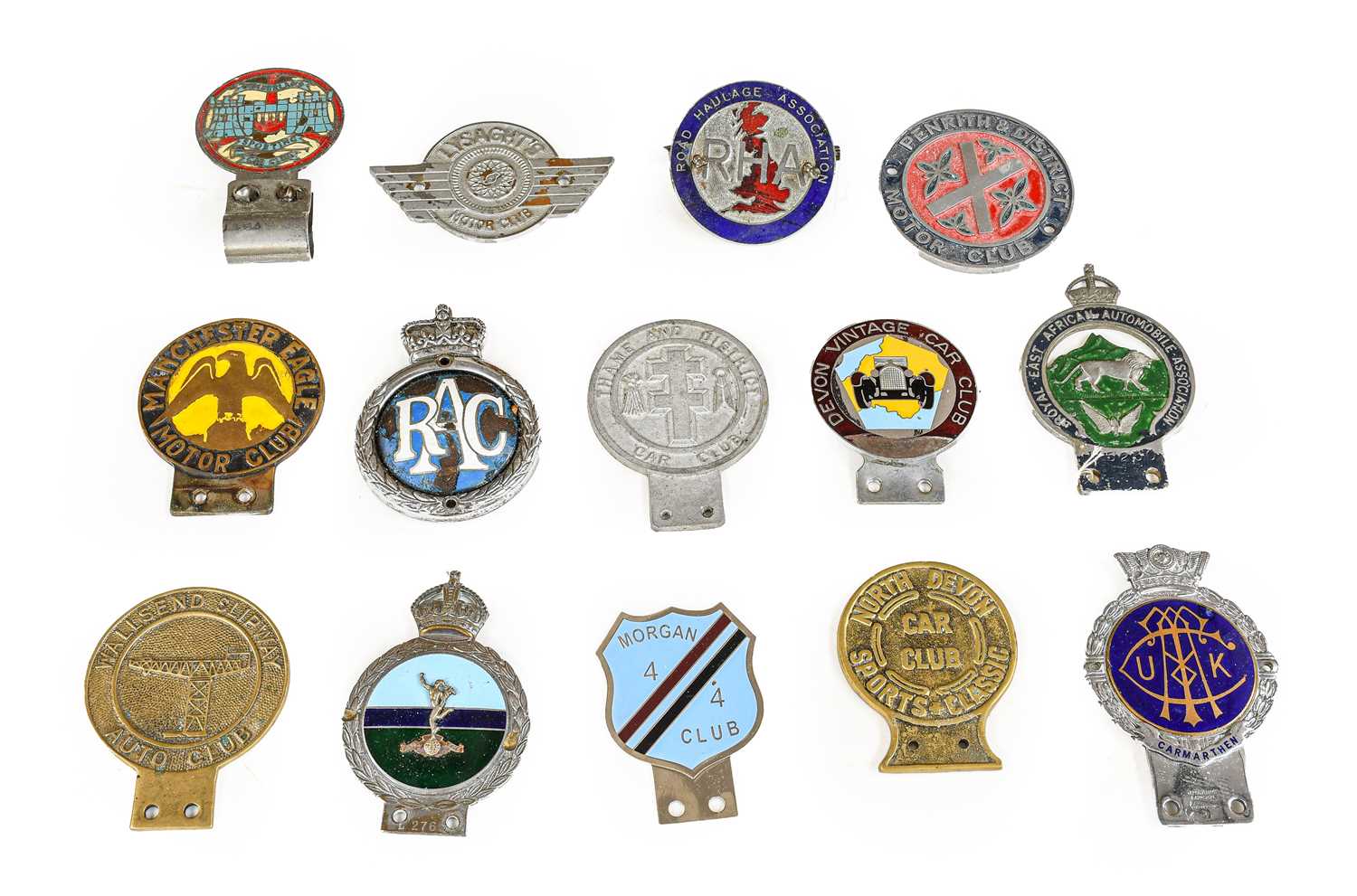 Lot 8 - Fourteen Chromed and Brass Car Badges, to...