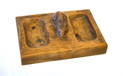 Lot 932 - A Robert  "Mouseman " Thompson Oak Double Pin Tidy, with carved mouse signature, 12.5cm