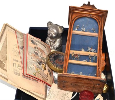 Lot 528 - Four 19th century French lithographic automater cards, assorted ephemera, games etc