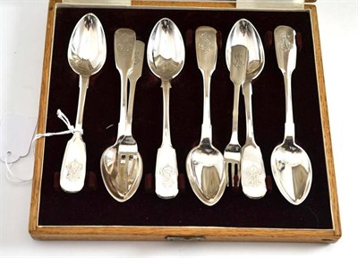 Lot 529 - A set of six Russian teaspoons, silver marks for A Ashmarin, Moscow 1893, fiddle pattern, 5oz...