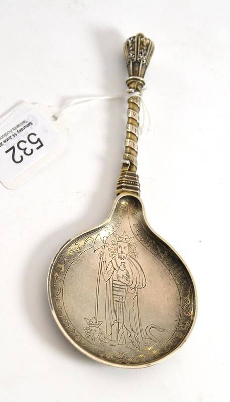 Lot 532 - An early 20th century Dutch silver replica of a 16th century Christening spoon, engraved with...