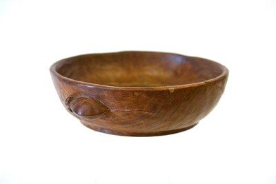 Lot 933 - A Robert  "Mouseman " Thompson Oak Bowl, tooled on the interior and exterior, with large carved...