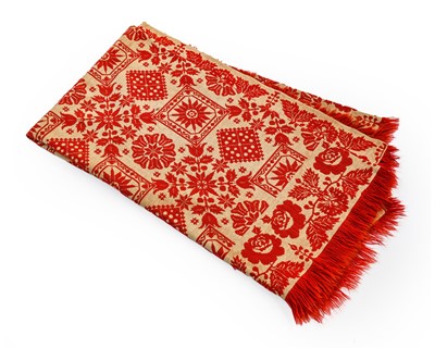 Lot 2102 - Red and White Bed Cover, woven with stars and...