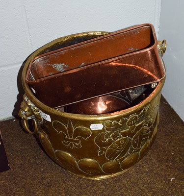 Lot 112 - A Victorian embossed brass coal bucket with...