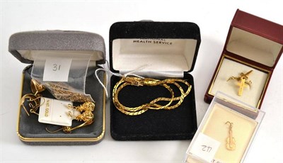 Lot 562 - Assorted earrings, a necklace, a cross on chain etc