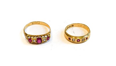 Lot 180 - Two 18 carat gold synthetic ruby and diamond...