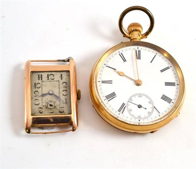 Lot 572 - A gent's 9ct gold wristwatch and a pocket watch with case stamped '14k'